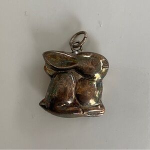 Little Silver Rabbit Baby Easter Bunny Pendant hollow sterling necklace charm